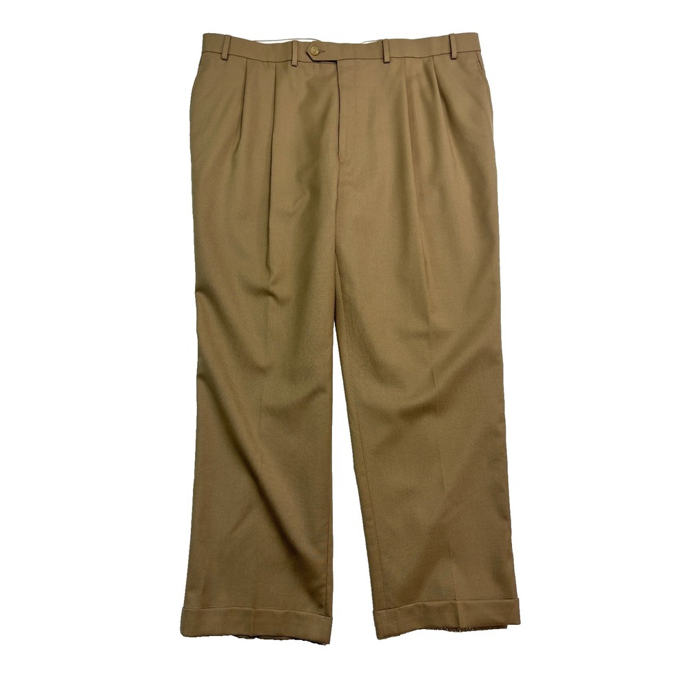 Ralph Lauren 42x30 Tan Light Brown Dress Suit Pants Pleated Wool Cuffed Trouser